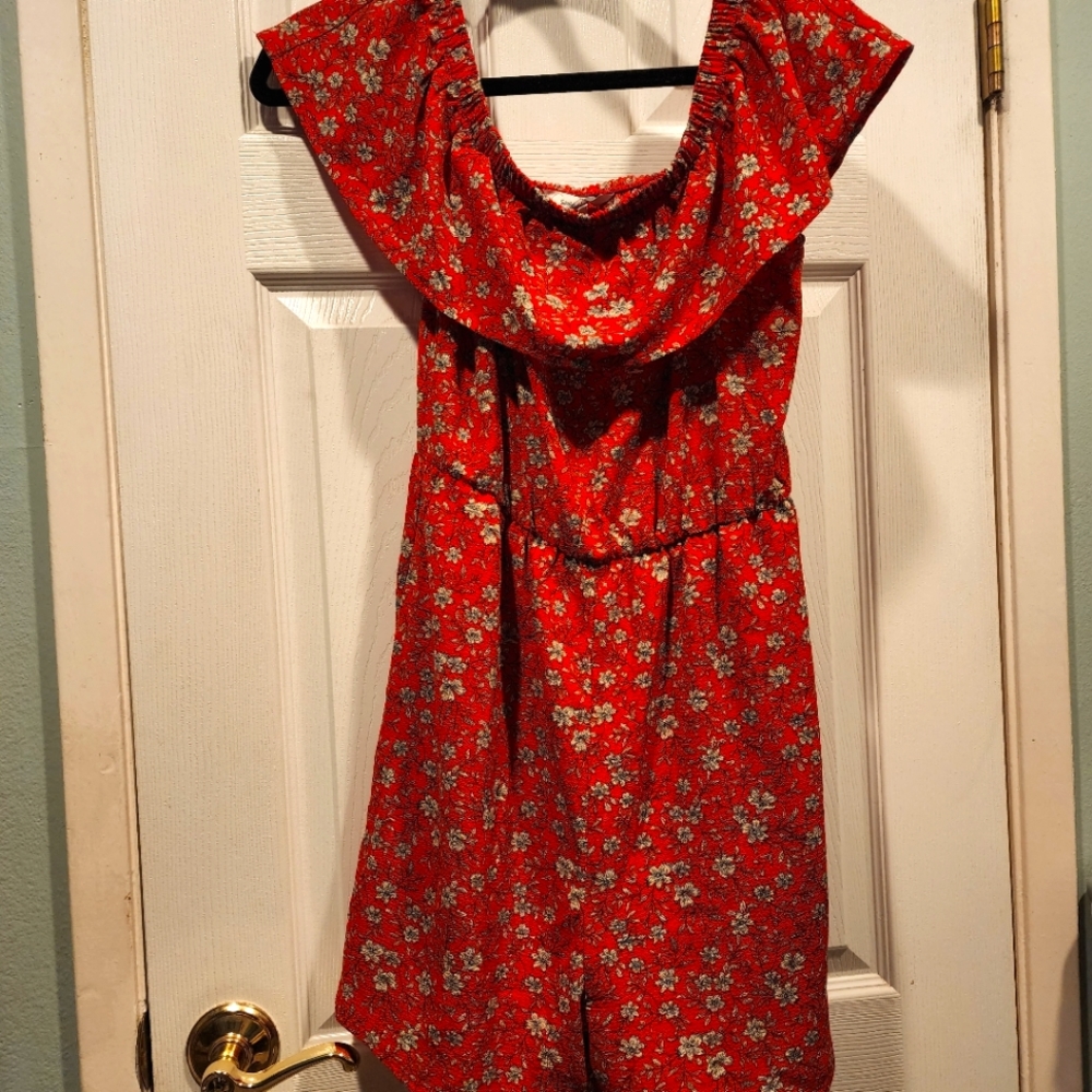 Ruffled, off the shoulder romper